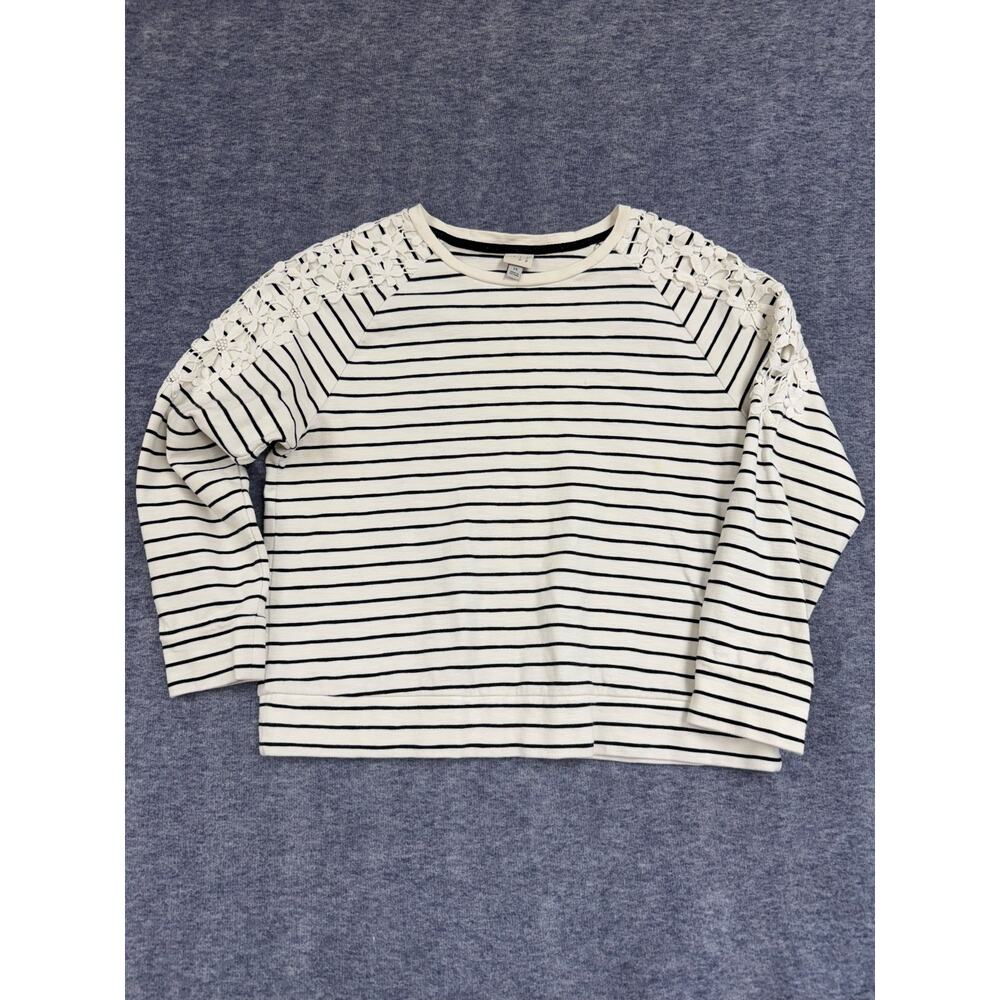 A New Day Black & White Striped Blouse Top Women's with Flower Design Size 1X